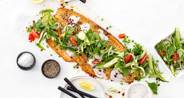 Steamed Salmon with Beans, Peas, Mint and Buttermilk Dressing