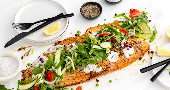 Steamed Salmon with Beans, Peas, Mint and Buttermilk Dressing